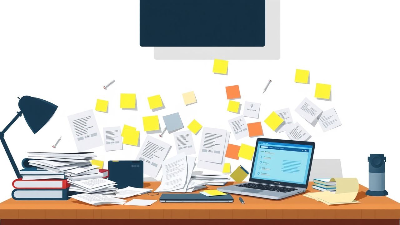 Een rommelig bureau toont de noodzaak van een efficiënt CRM-systeem.