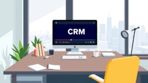 Een opgeruimd kantoorbureau met computer, notitieboeken en koffie.