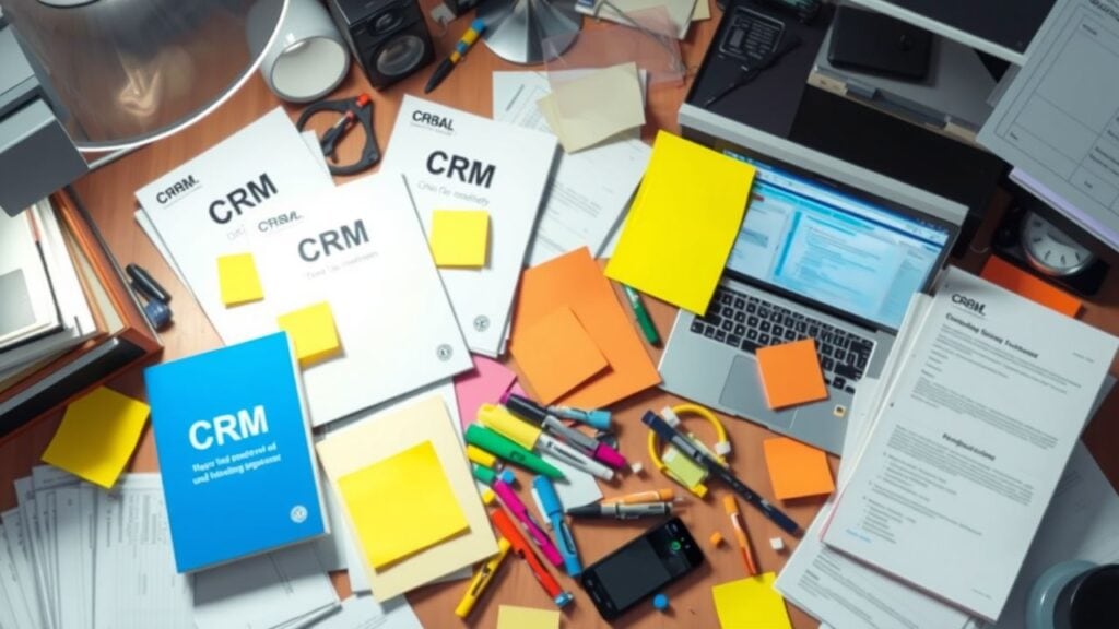 Een rommelig bureau met werkgerelateerde items en een chaotische sfeer.