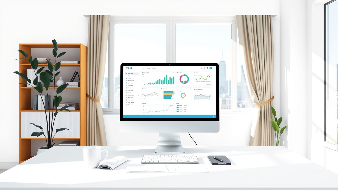 Een moderne kantooromgeving met een computer en zakelijke documenten.