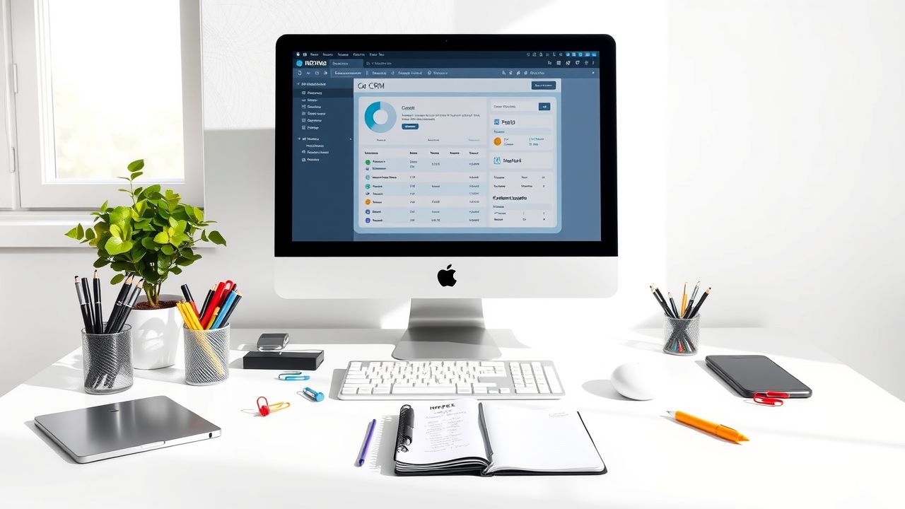 Een opgeruimd en professioneel kantoorwerkplek met CRM systeem.