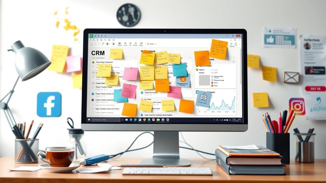 Een drukke CRM-software interface op een computer scherm.