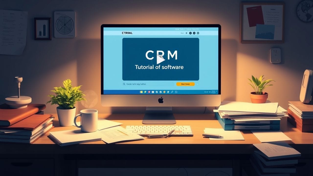 Een rommelig kantoor met een computer, papieren en koffiemok.