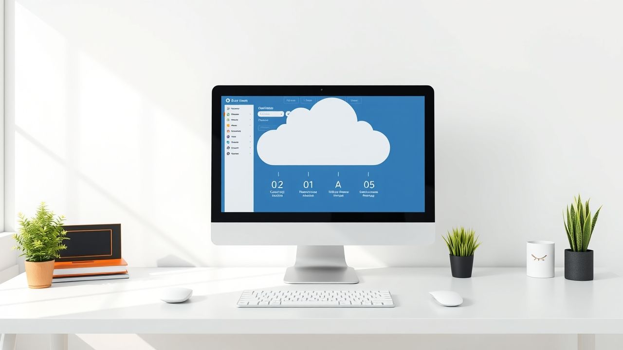 Een cloud-gebaseerd CRM-systeem wordt getoond op een computer in een modern kantoor.