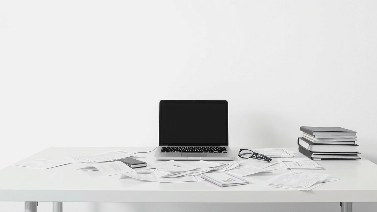 Een rommelig kantoor zonder CRM-systeem voor klantrelatiebeheer.