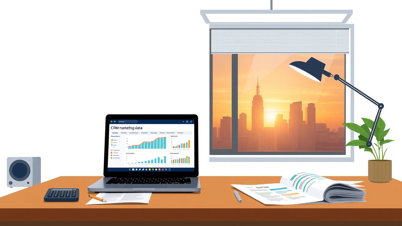 Een kantoorwerkplek met laptop, salarisrapporten en rekenmachine.