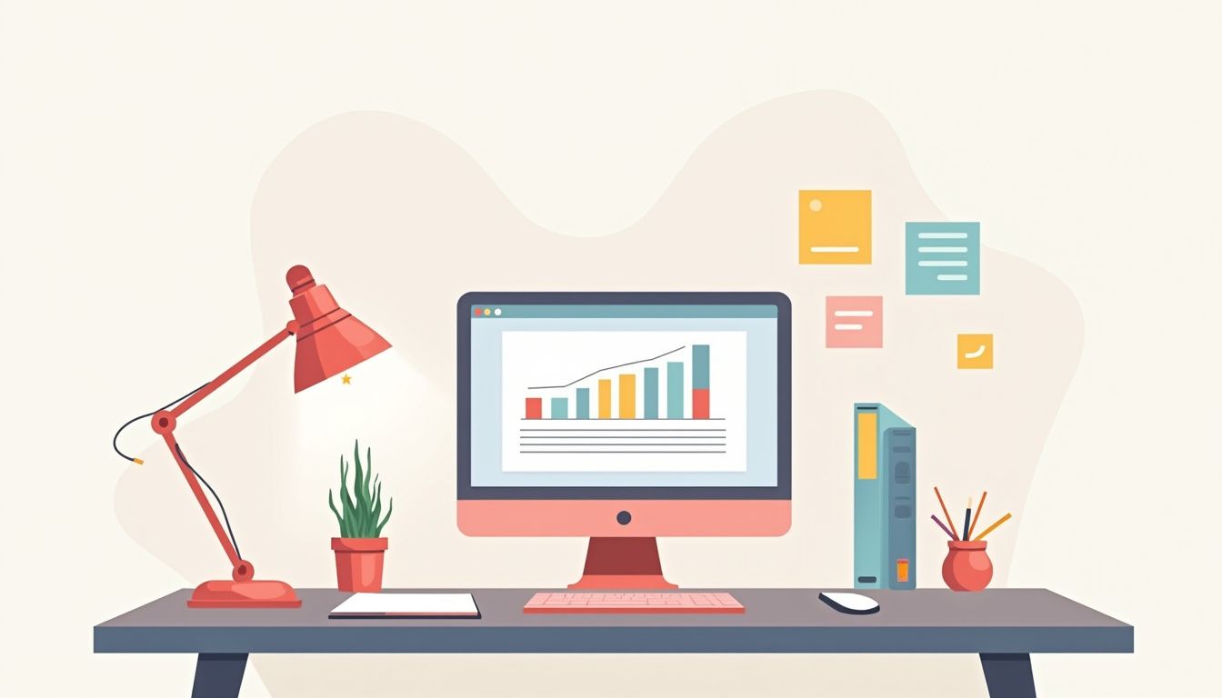 Een minimalistisch kantoorbureau met B2B CRM-dashboard, notities en telefoon.