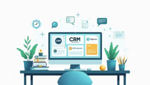 Een minimalistische illustratie van een modern kantoor bureau met efficiënte organisatie.