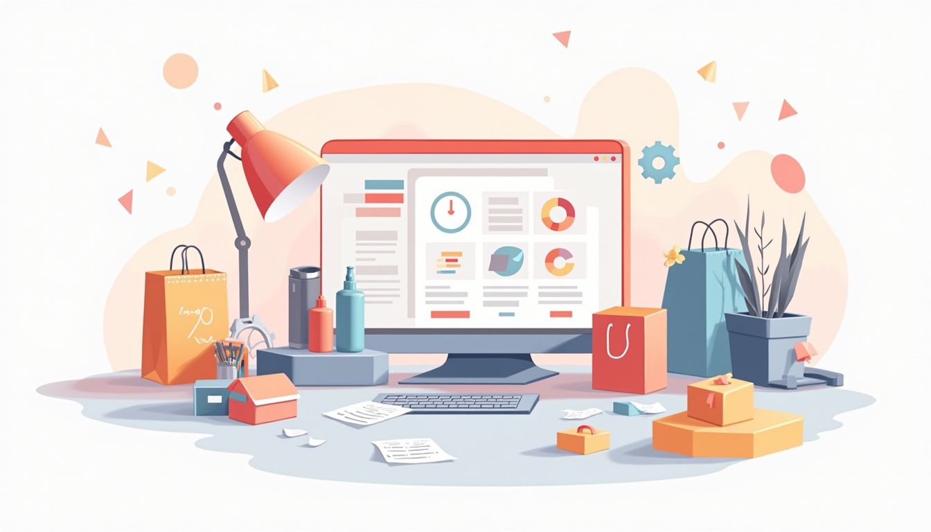 Een minimalistische flat vector illustratie van een kleine boutique retail store.