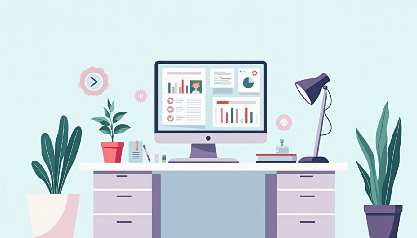 Een minimalistische flat design illustratie van een dokterskantoorbureau.