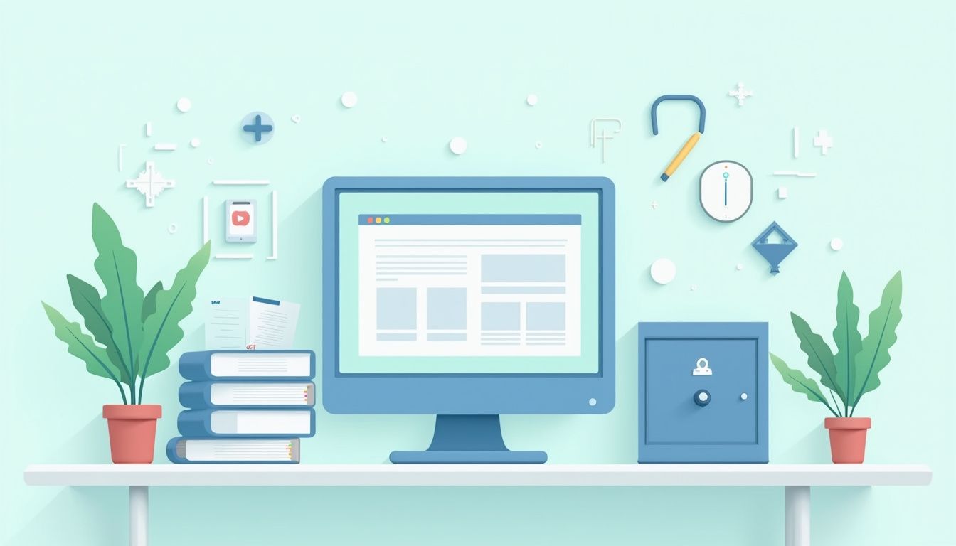 Een minimalistische illustratie van een georganiseerd medisch kantoorbureau.