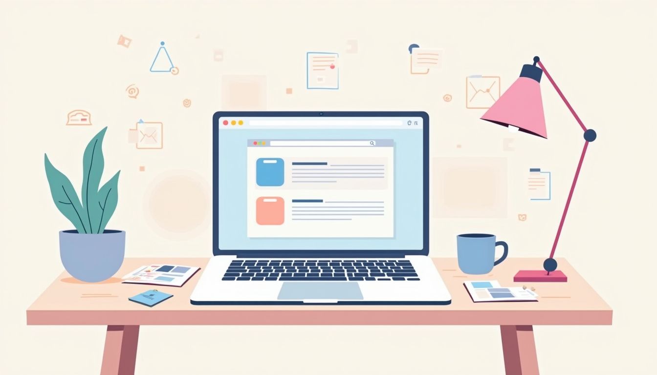 Een minimalistische werkruimte met georganiseerd bureau en CRM-software interface op laptop.